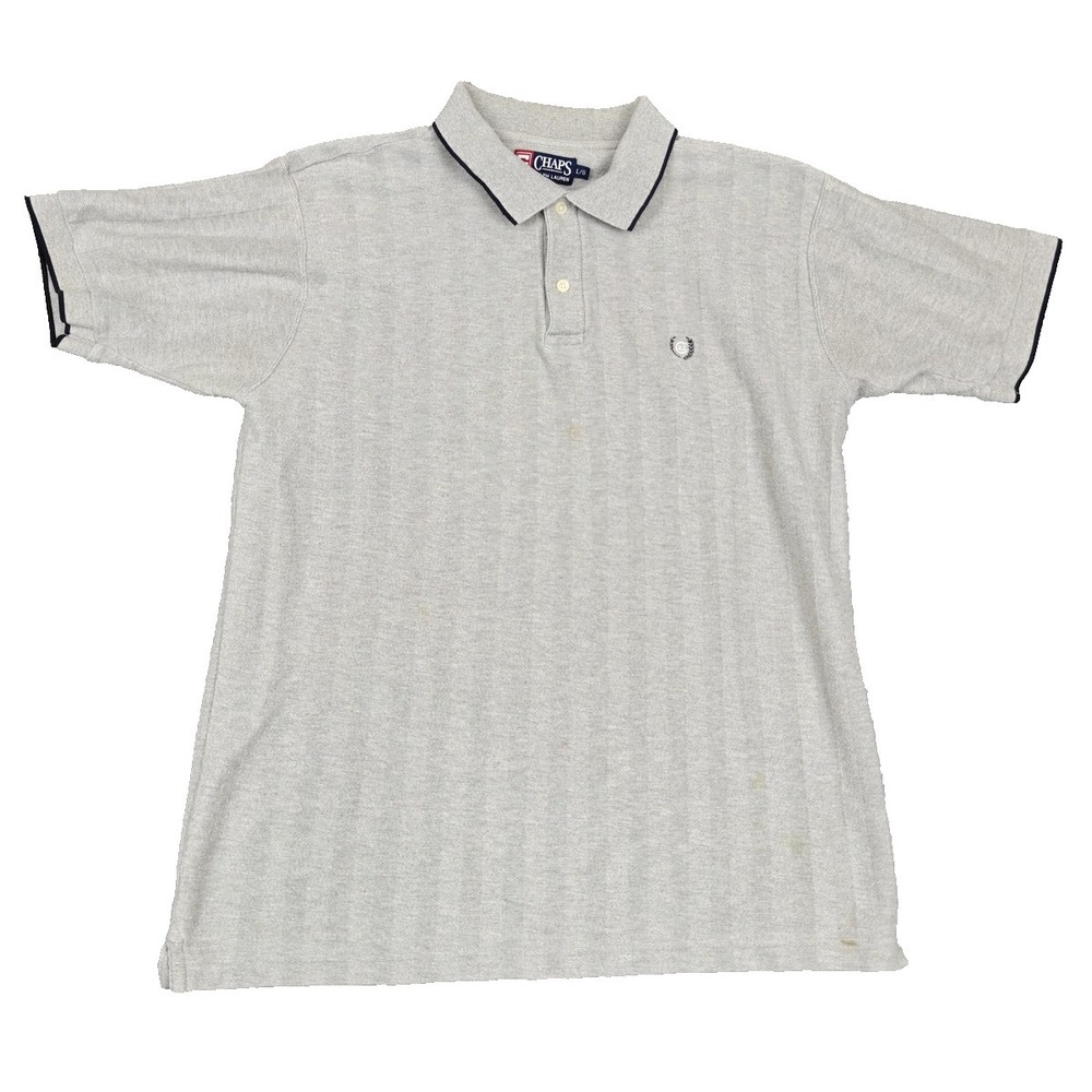 Vintage Chaps Ralph Lauren Shirt Mens Large Gray Polo Cotton Striped 90s